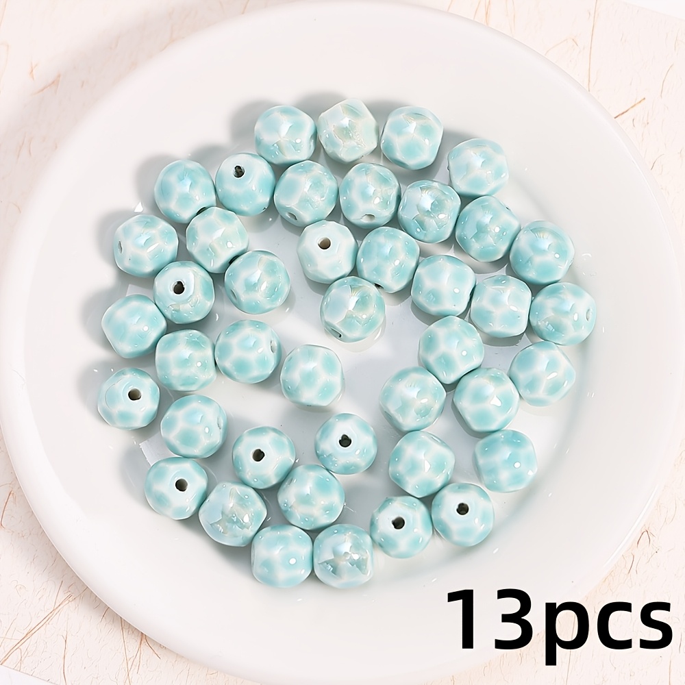 13pcs Ceramic Cut Face Round Beads for Handmade Jewellery Making